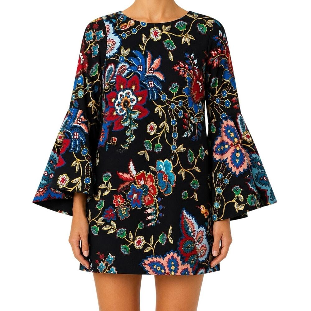 Alice and Olivia Sz 4 Thym Trumpet Dress Formal Floral Artsy Tropical Unique